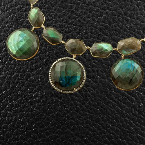 Labradorite & Diamond Disc Necklace