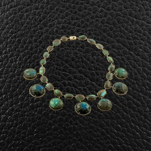 Labradorite & Diamond Disc Necklace