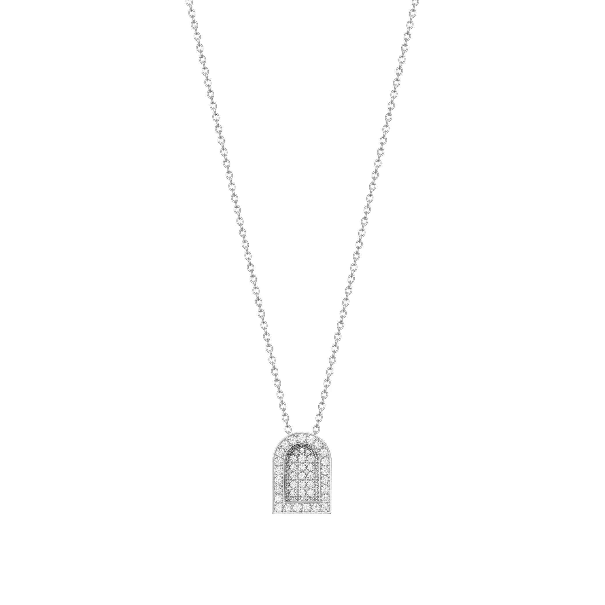 L'Arc Voyage Charm GM, 18k White Gold with Colisée Diamonds on Chain Necklace