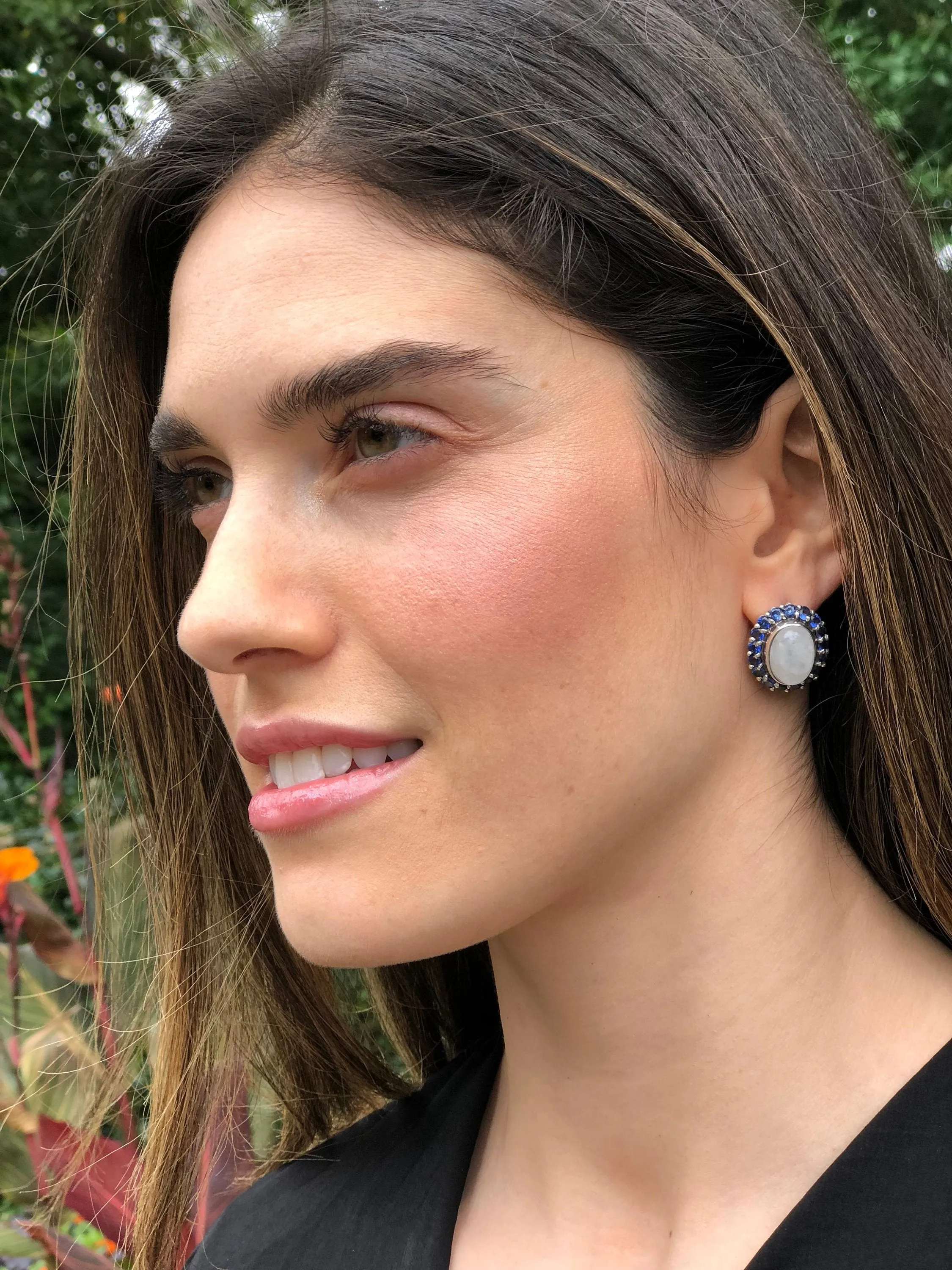 Large Moonstone Earrings - White Flower Earrings - Vintage Heavy Earrings