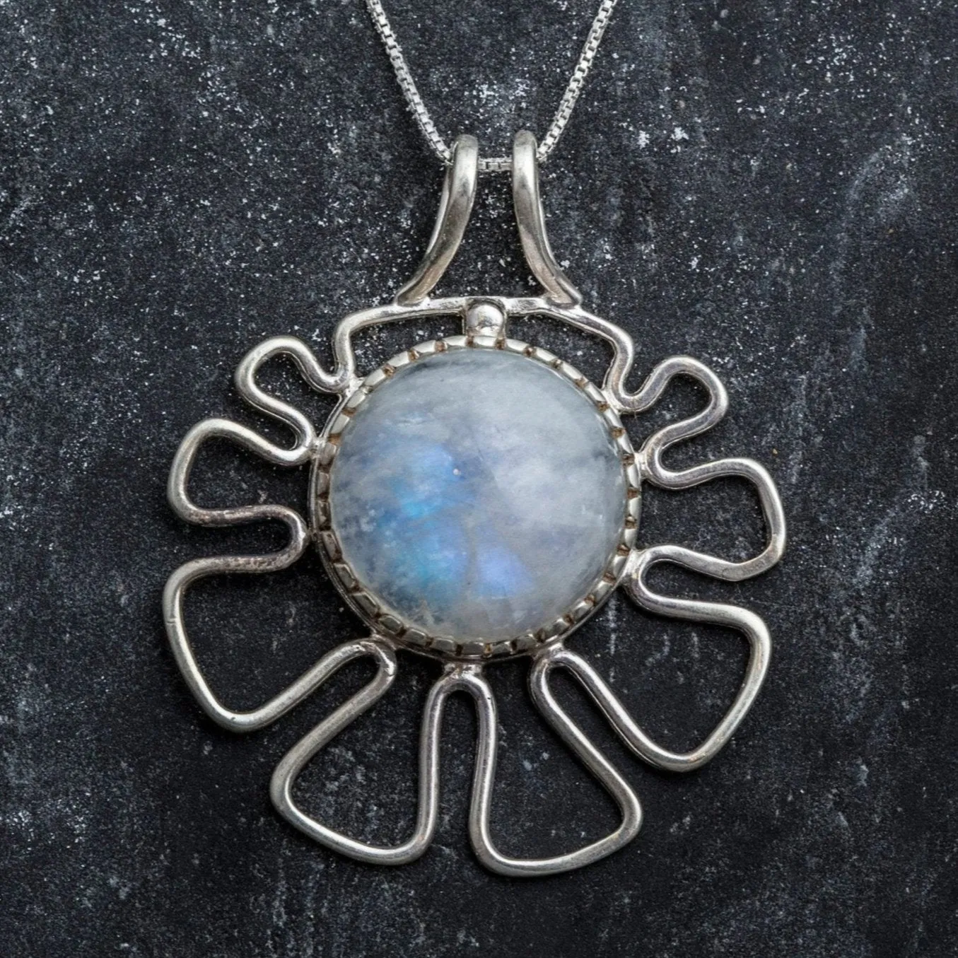 Large Moonstone Pendant - June Birthstone Necklace -  Flower Statement Necklace