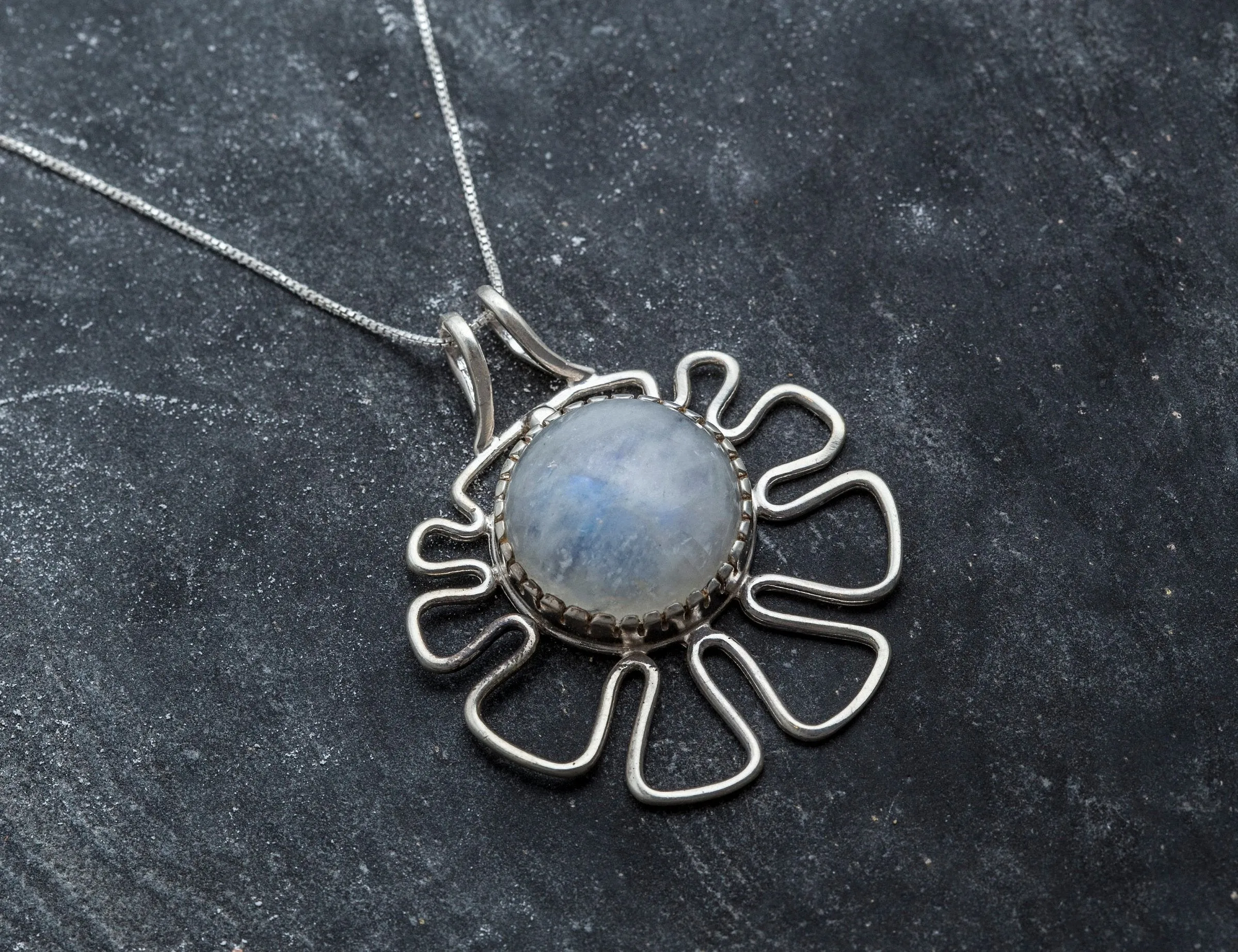 Large Moonstone Pendant - June Birthstone Necklace -  Flower Statement Necklace
