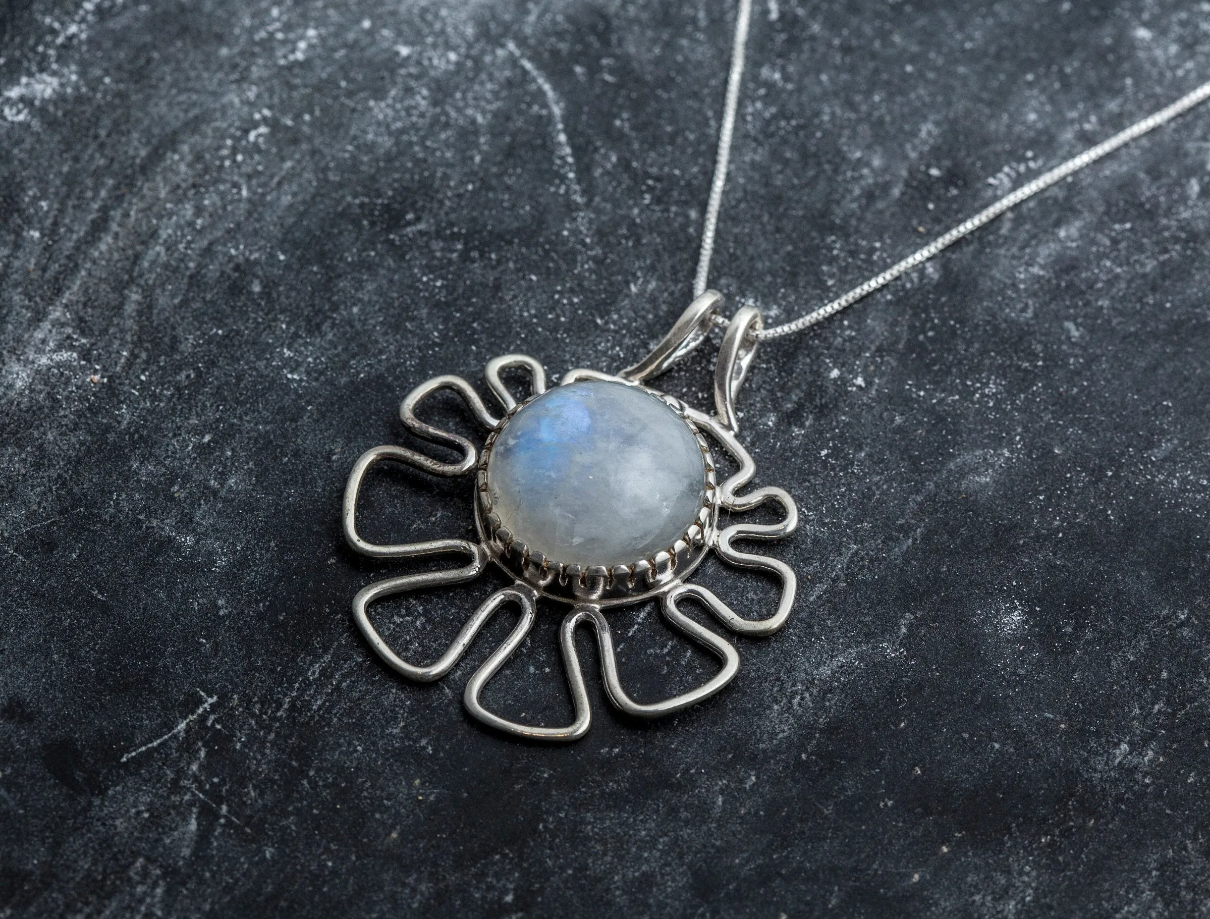 Large Moonstone Pendant - June Birthstone Necklace -  Flower Statement Necklace