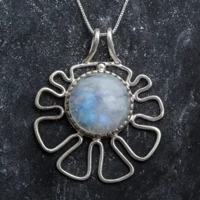 Large Moonstone Pendant - June Birthstone Necklace -  Flower Statement Necklace