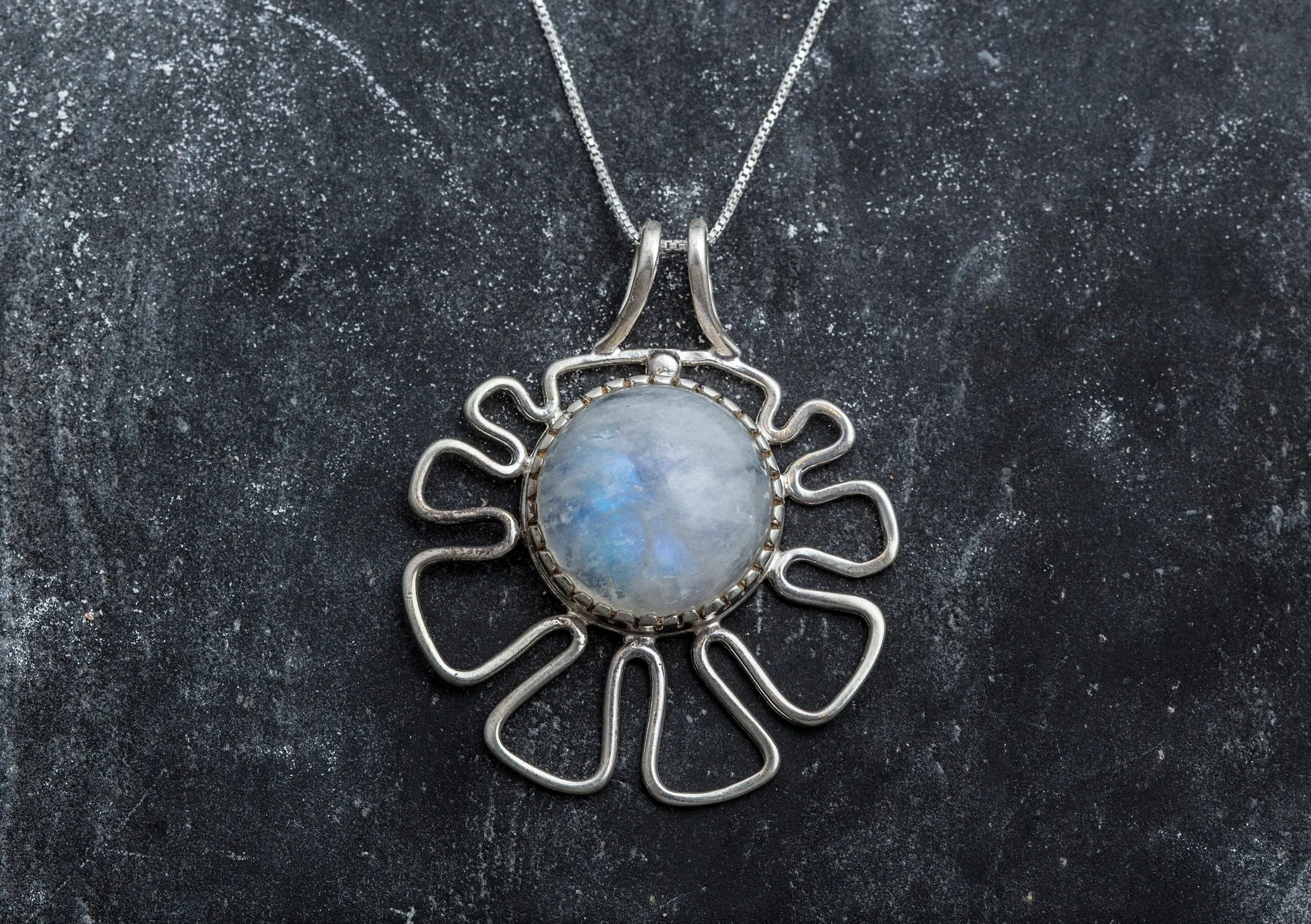 Large Moonstone Pendant - June Birthstone Necklace -  Flower Statement Necklace