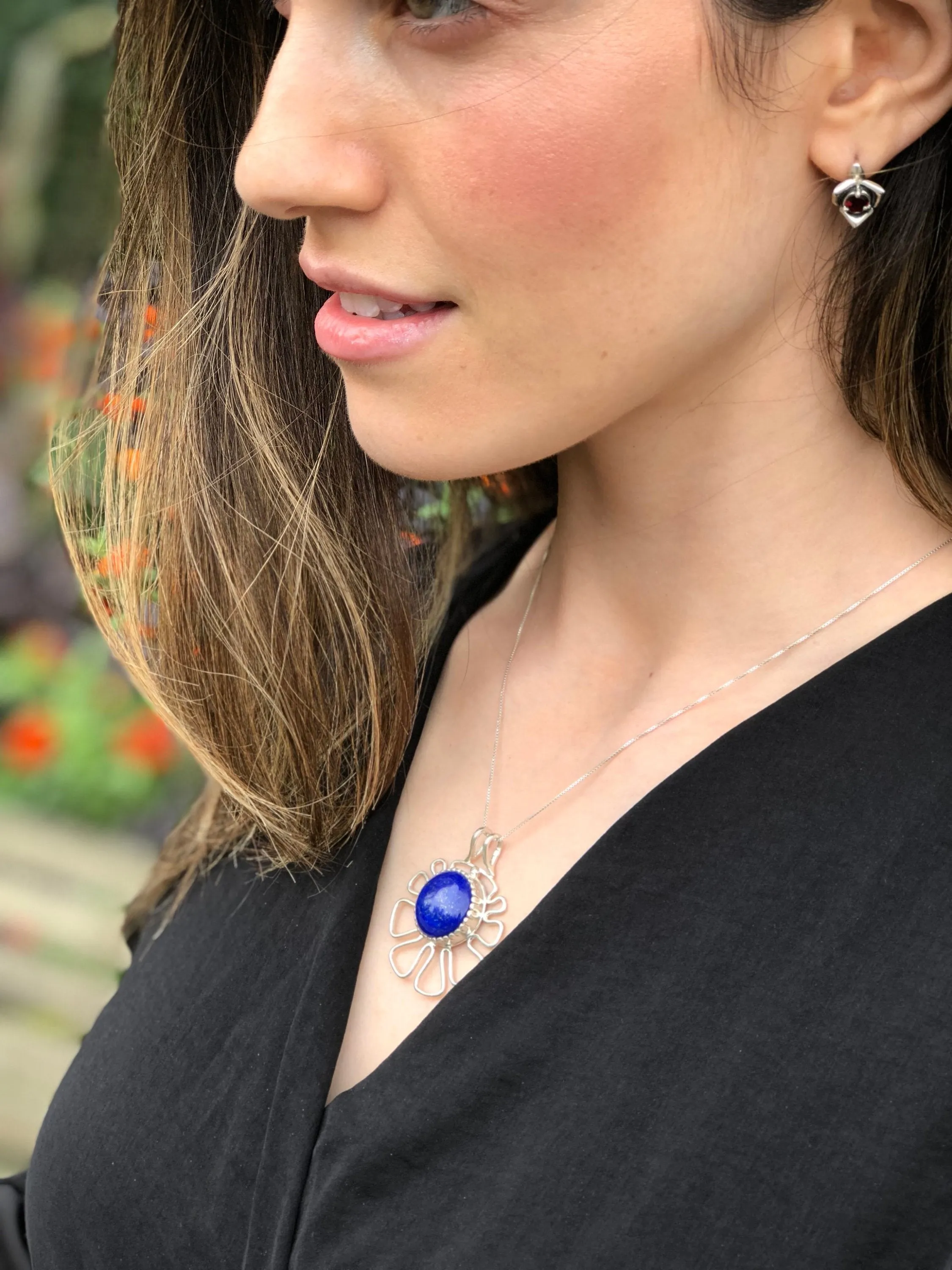 Large Moonstone Pendant - June Birthstone Necklace -  Flower Statement Necklace