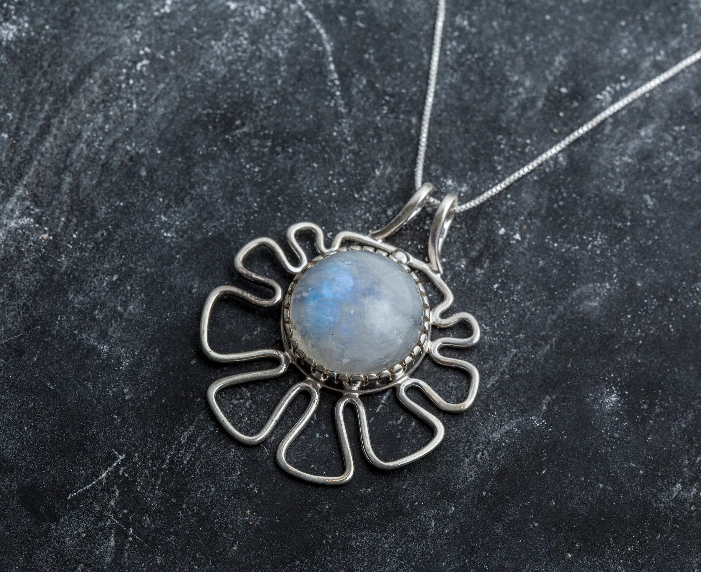 Large Moonstone Pendant - June Birthstone Necklace -  Flower Statement Necklace