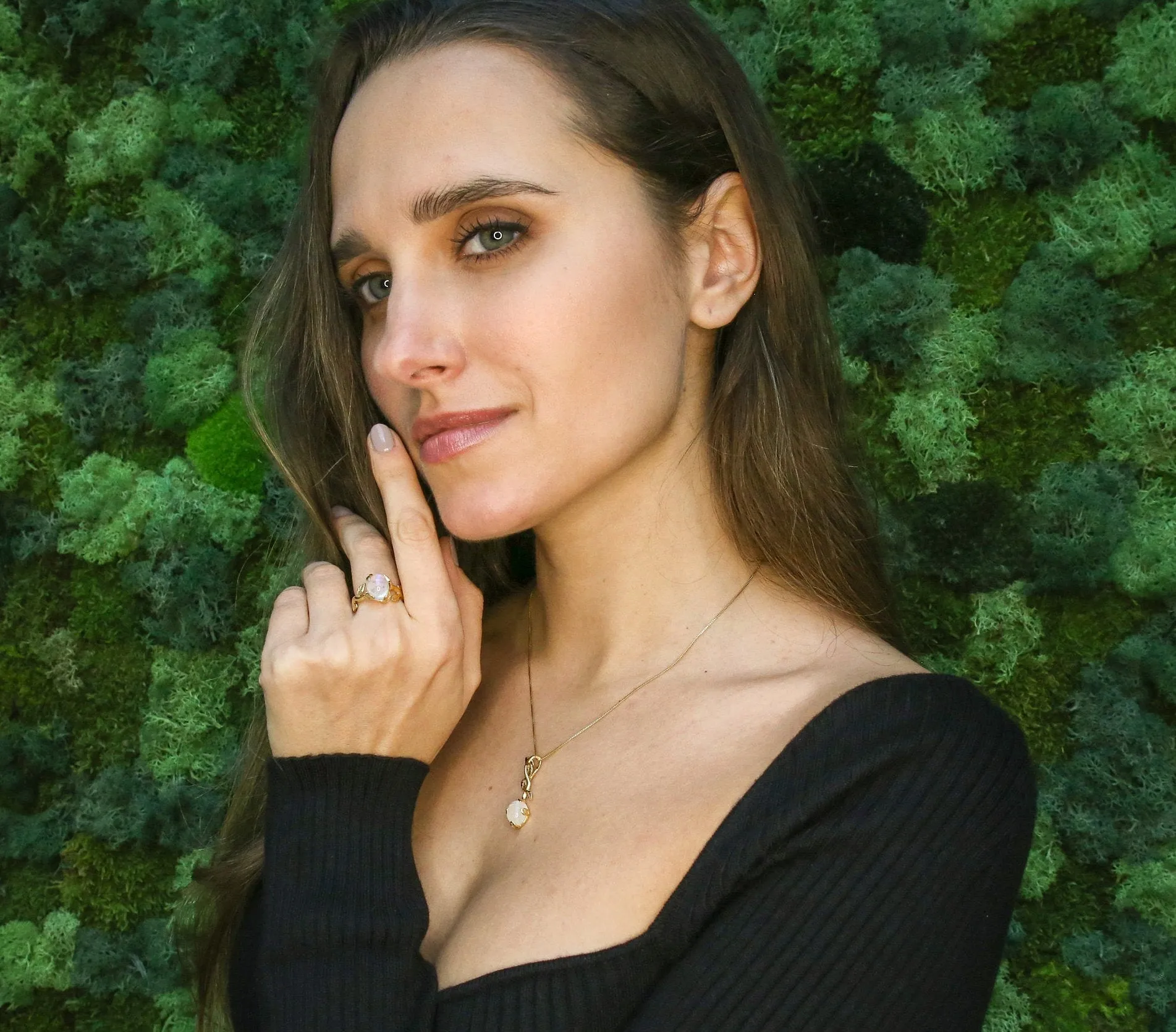 Leaf Moonstone Pendant - Natural Rainbow Moonstone Necklace, Gold Moonstone Pendant