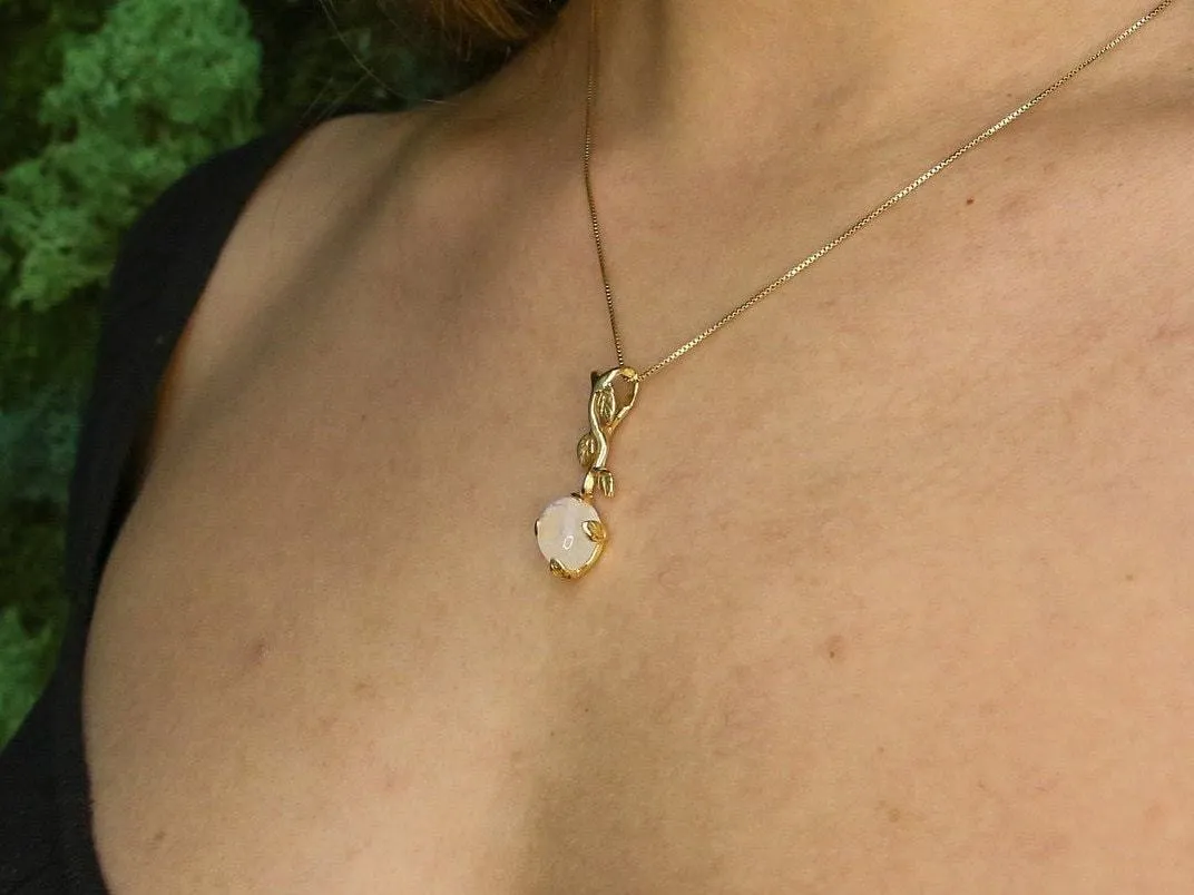 Leaf Moonstone Pendant - Natural Rainbow Moonstone Necklace, Gold Moonstone Pendant