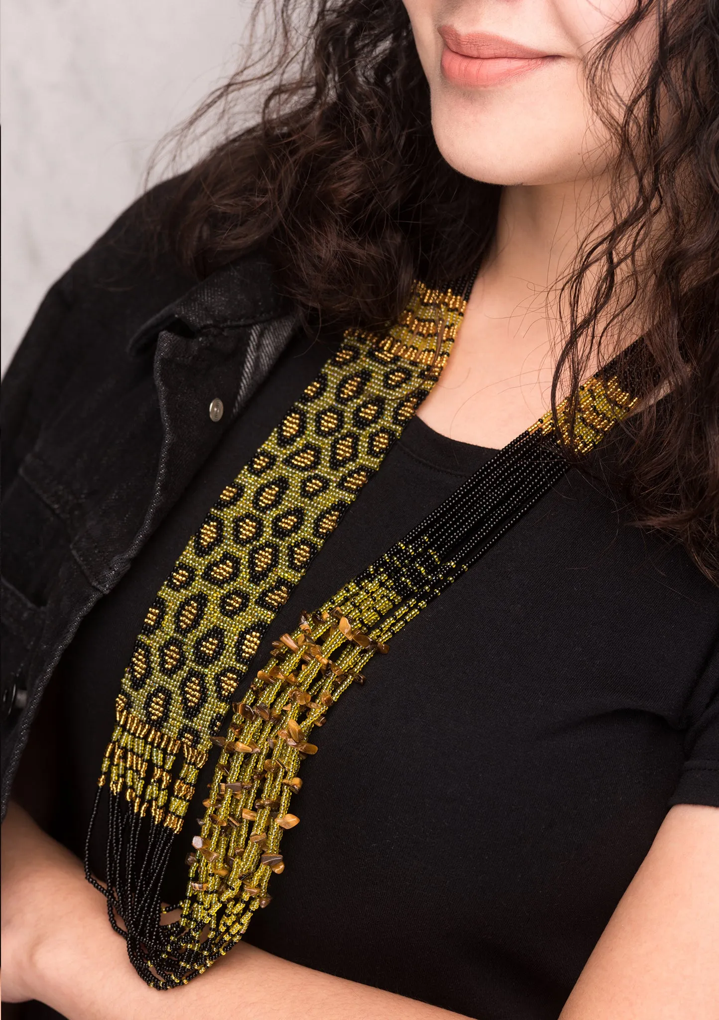 Leopard Pattern Hand Crochet Glass Beaded Necklace