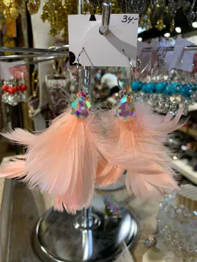 Light as a Feather AB Feather Earrings- Coral