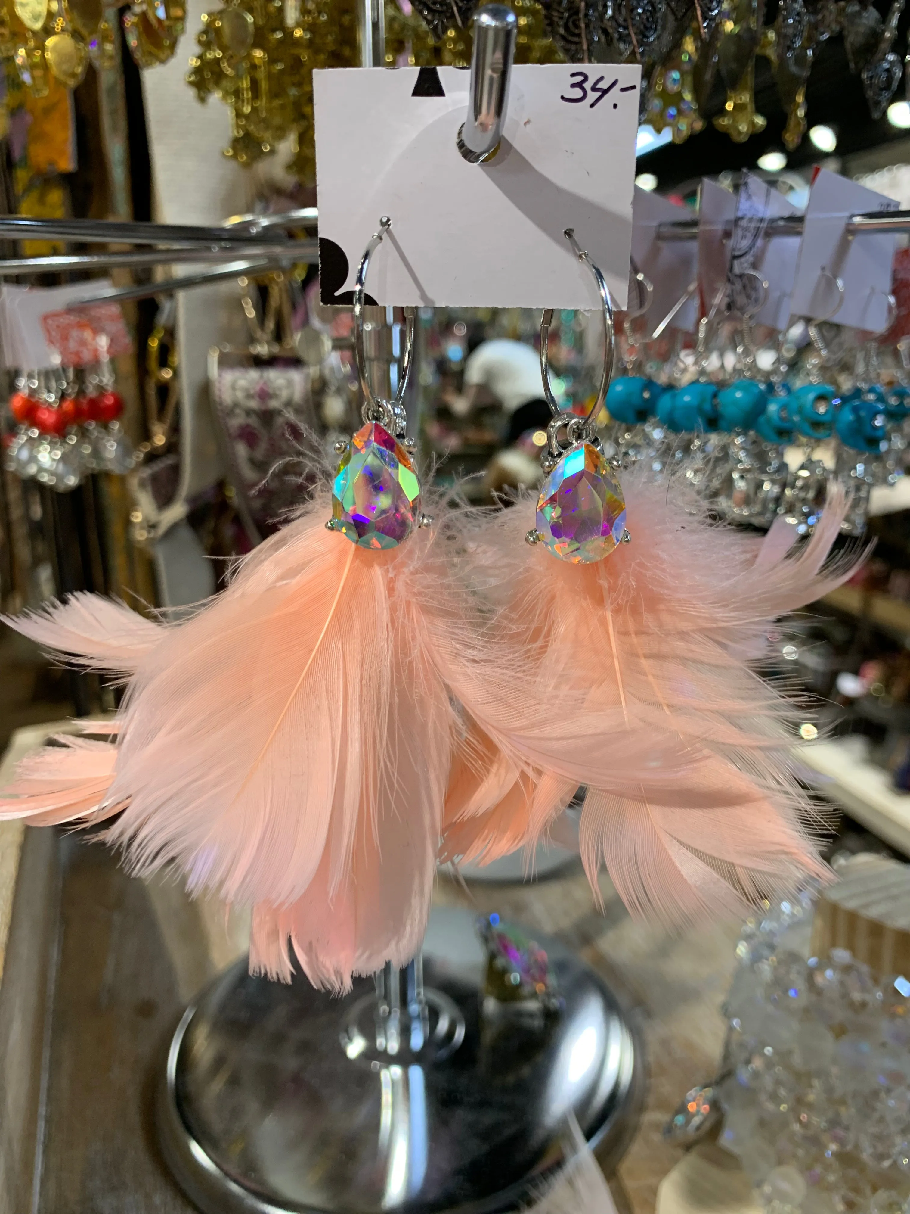 Light as a Feather AB Feather Earrings- Coral