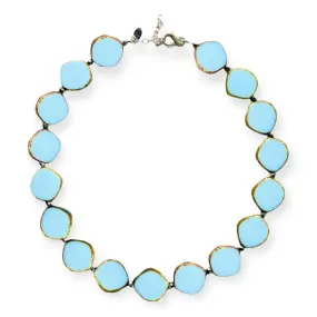 Light Sky Blue Beaded Necklace, Large Circle Glass Beaded Necklace