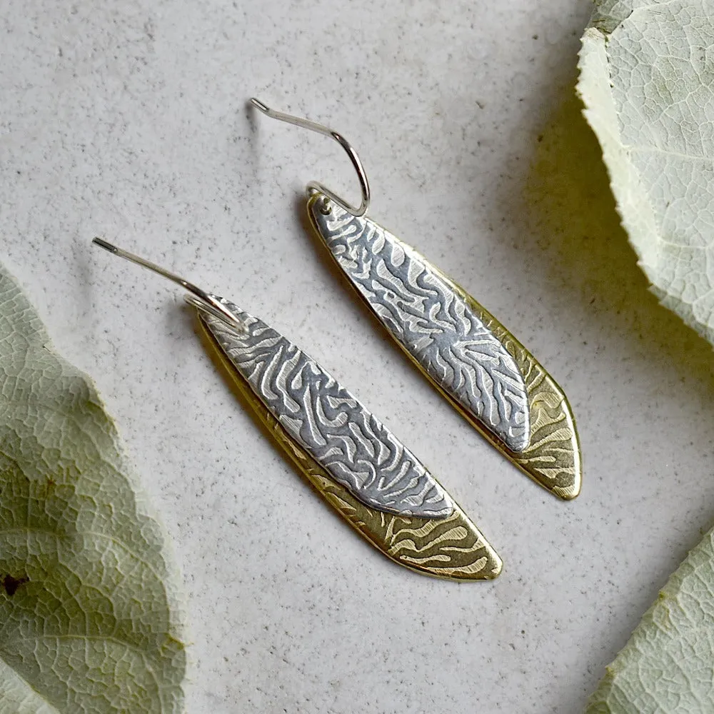 'Lure' Silver & Brass Double Drop Earrings