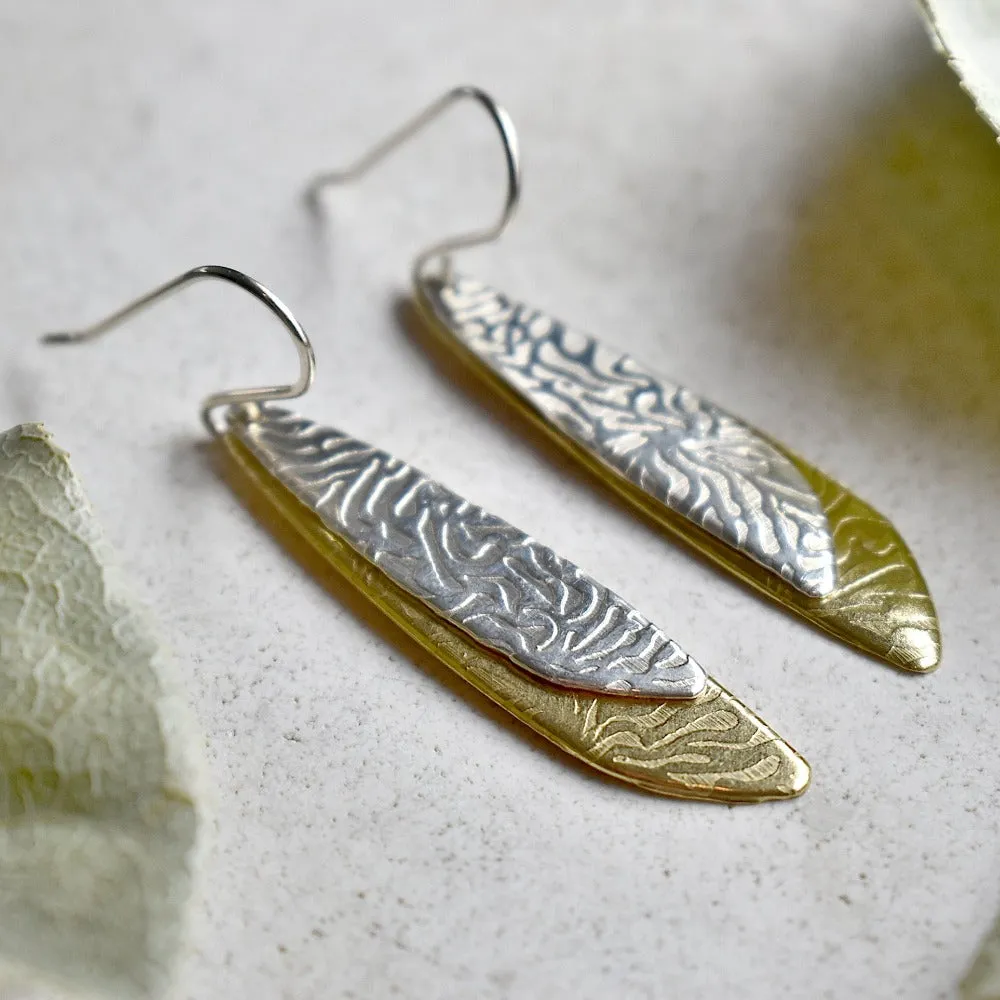 'Lure' Silver & Brass Double Drop Earrings