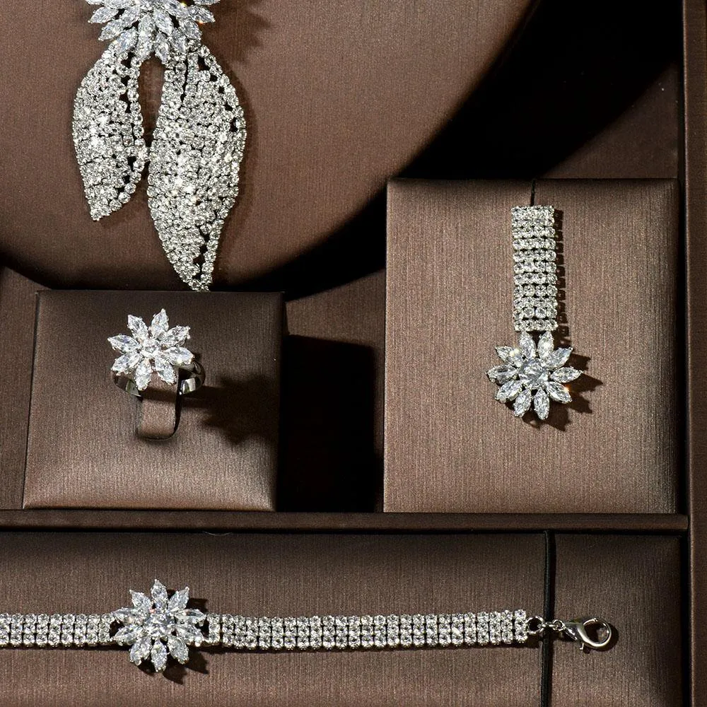 Luxury Big 4 Piece Designer Jewelry Set With AAAA  Cubic Zirconia Diamonds Bridal Wedding Jewelry Set