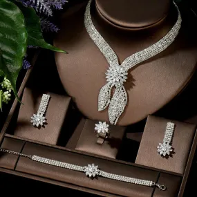Luxury Big 4 Piece Designer Jewelry Set With AAAA  Cubic Zirconia Diamonds Bridal Wedding Jewelry Set