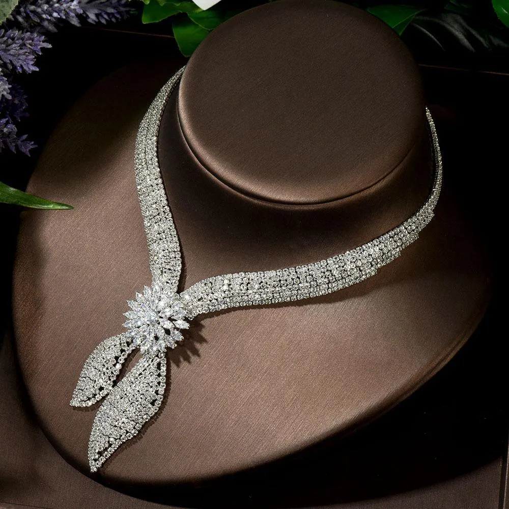 Luxury Big 4 Piece Designer Jewelry Set With AAAA  Cubic Zirconia Diamonds Bridal Wedding Jewelry Set