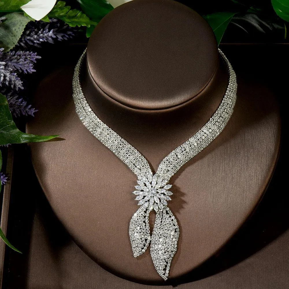 Luxury Big 4 Piece Designer Jewelry Set With AAAA  Cubic Zirconia Diamonds Bridal Wedding Jewelry Set