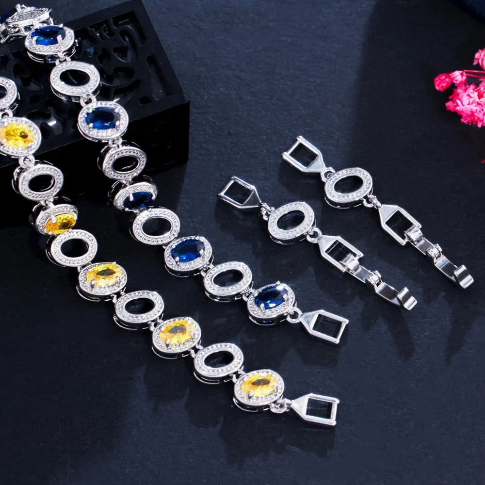 Luxury Jewelry Oval Crystal Bangle Bracelet for a Friend with Yellow Zircon in Silver Color