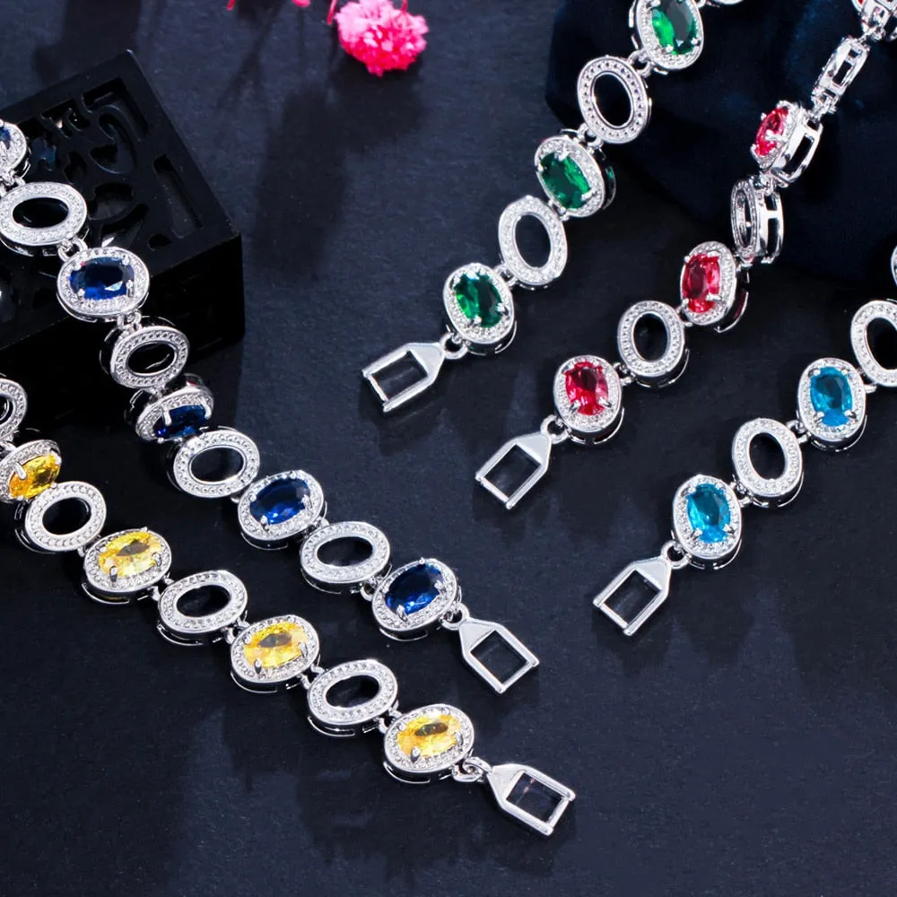 Luxury Jewelry Oval Crystal Bangle Bracelet for a Friend with Yellow Zircon in Silver Color