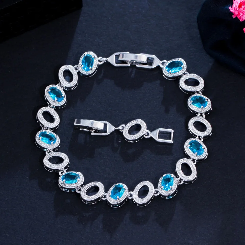 Luxury Jewelry Oval Crystal Bangle Bracelet for a Friend with Yellow Zircon in Silver Color