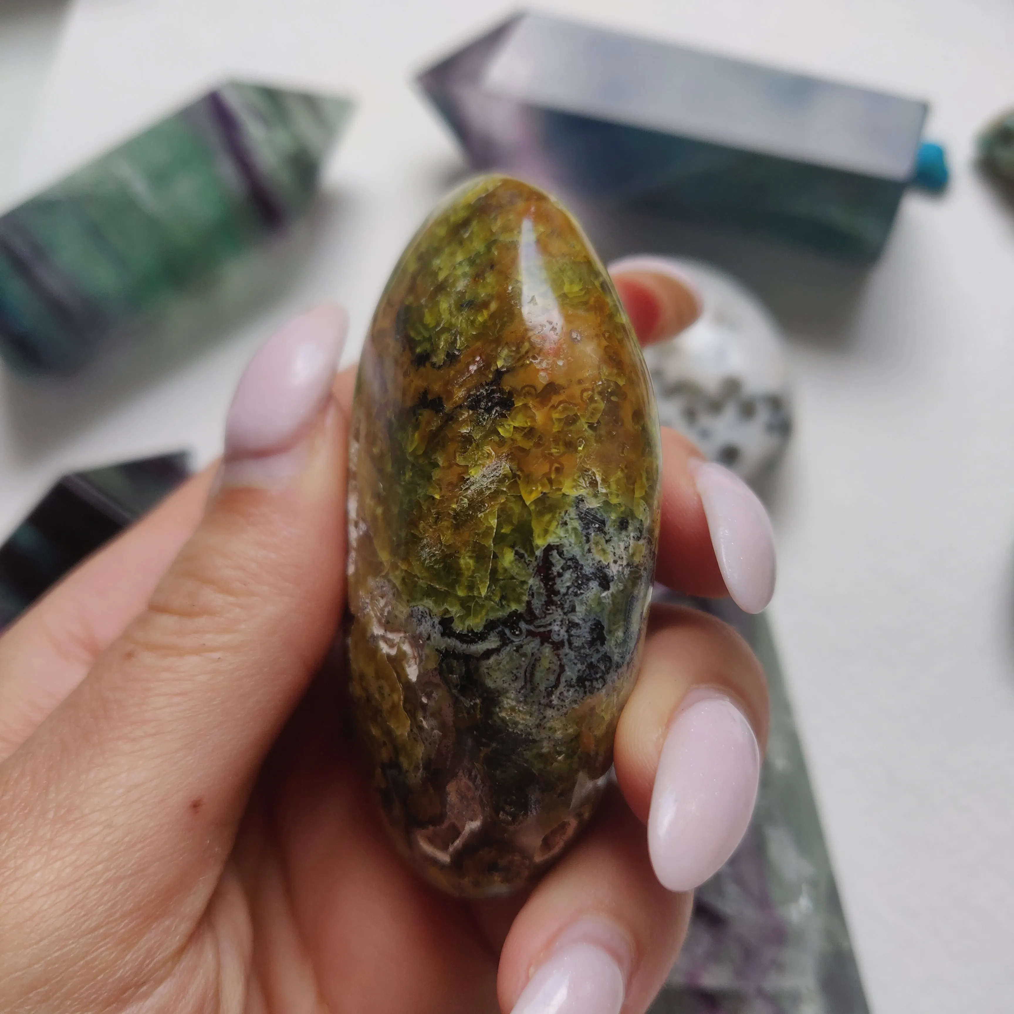 Matrix Green Opal Palm Stone (#3)