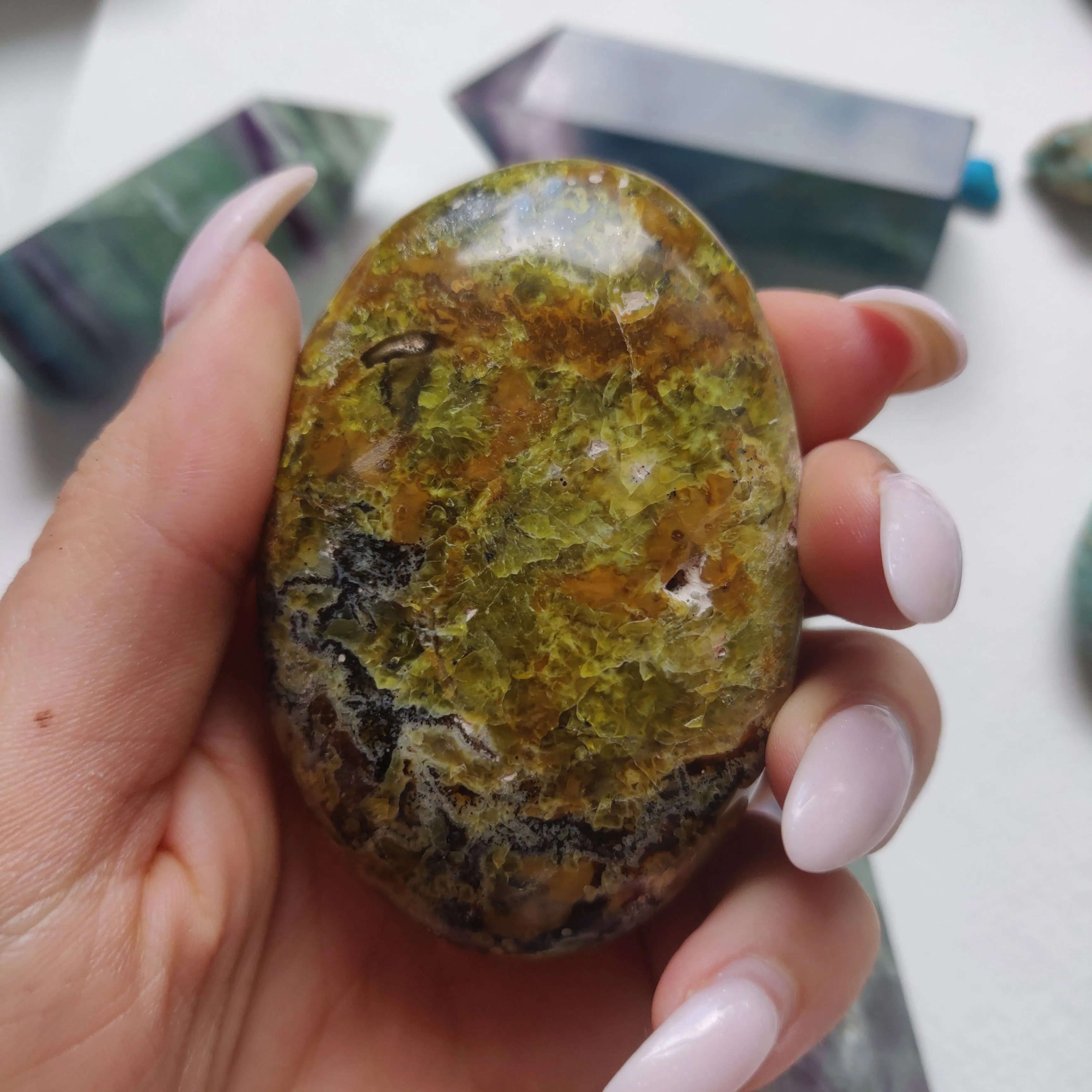 Matrix Green Opal Palm Stone (#3)