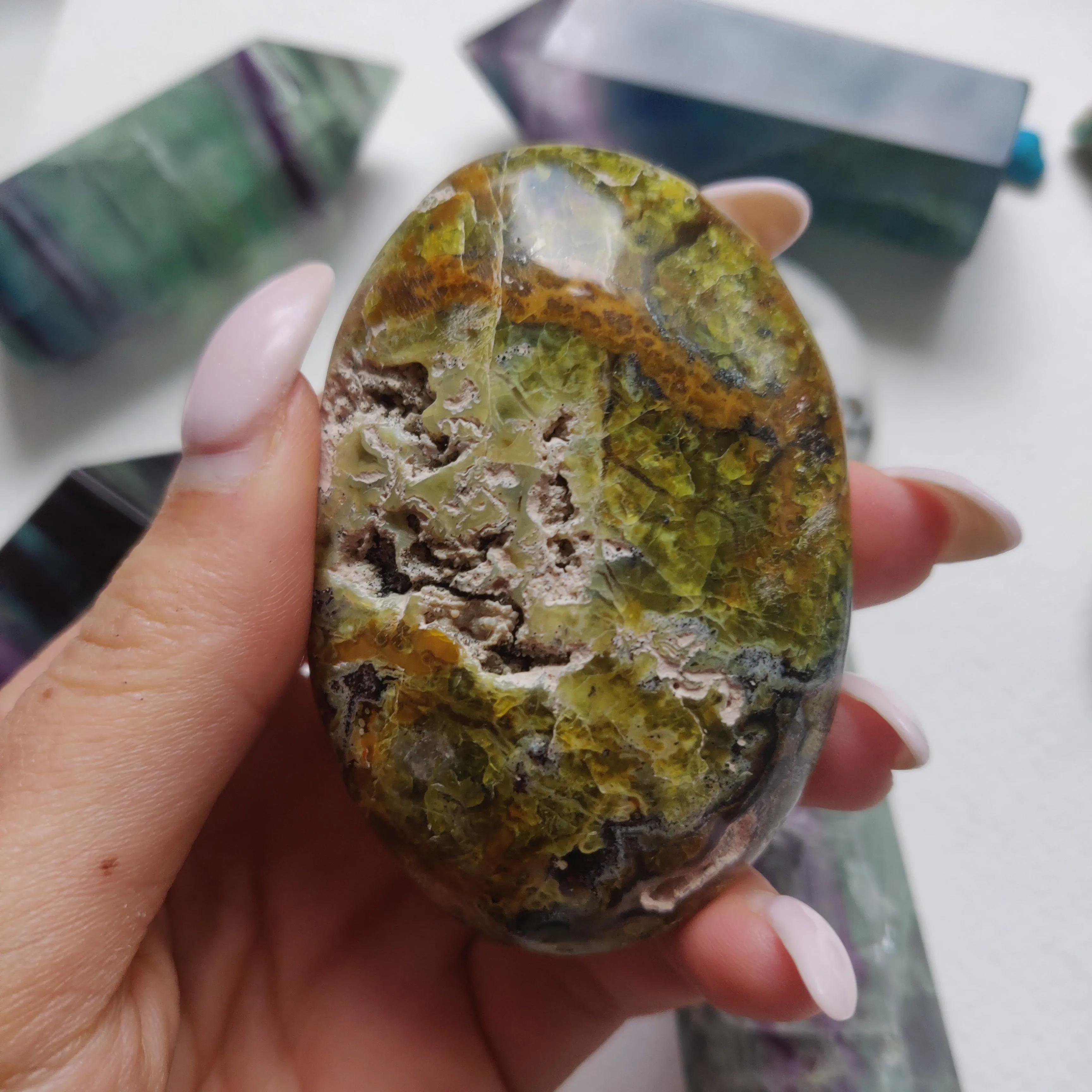 Matrix Green Opal Palm Stone (#3)