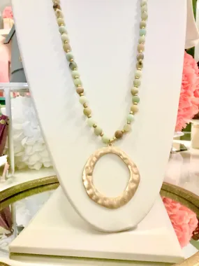 Meghan Browne Clara Pacific Opal Long Necklace with Circle Pendant