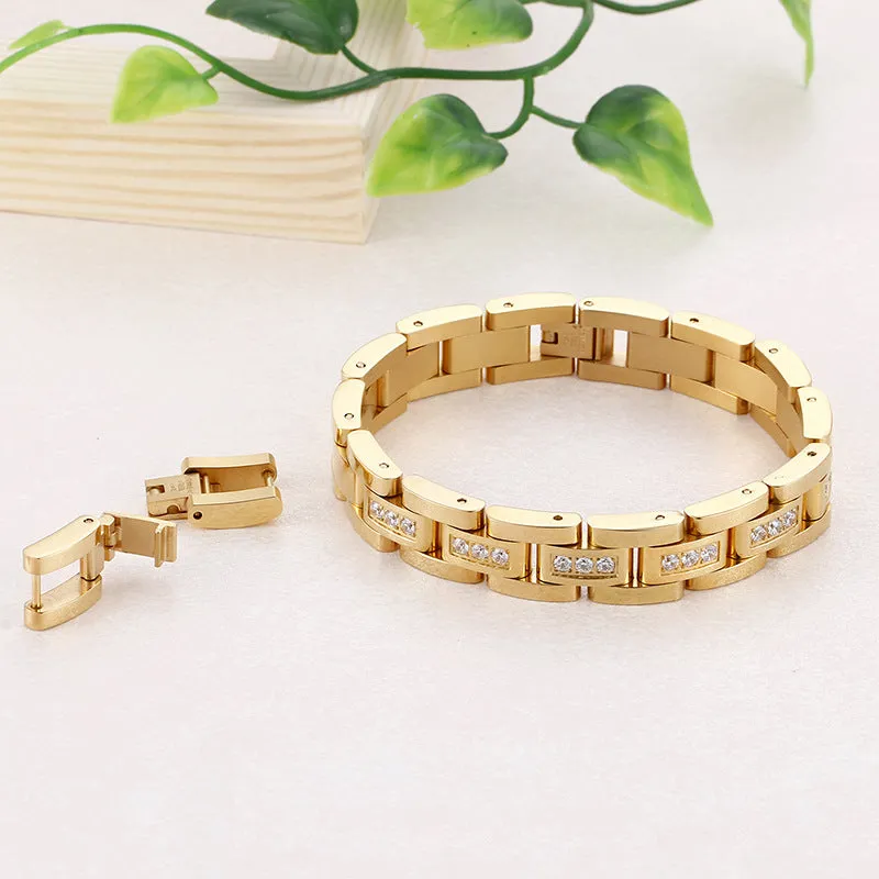 Men's Adjustable Gold Zircon Titanium Steel Bracelet - Planderful Everyday Genie Collection