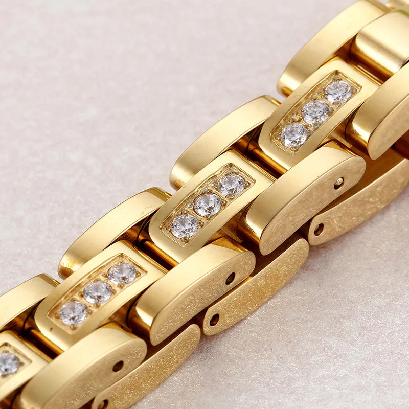 Men's Adjustable Gold Zircon Titanium Steel Bracelet - Planderful Everyday Genie Collection
