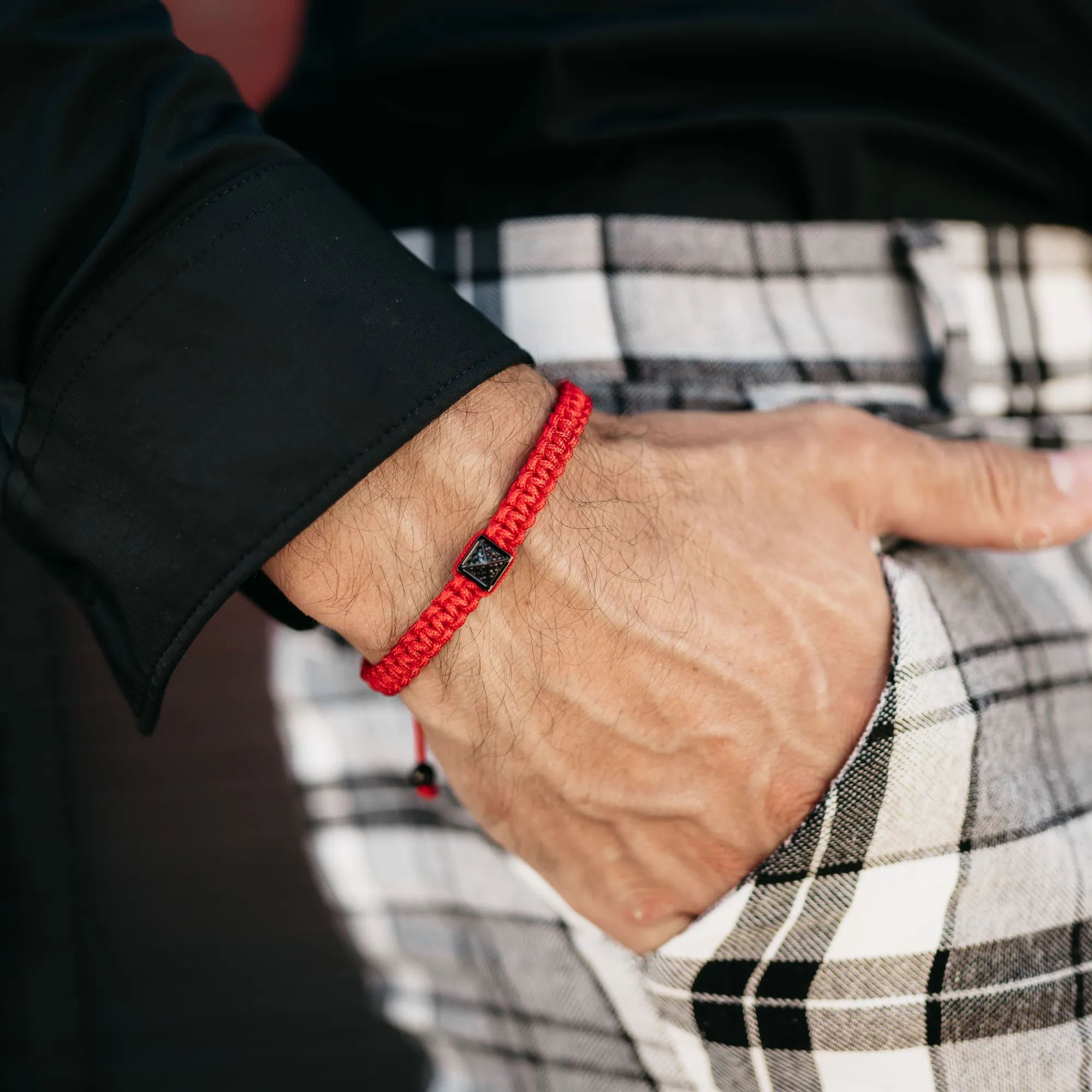Men's Red Bracelet - Black Pyramid with Zircon