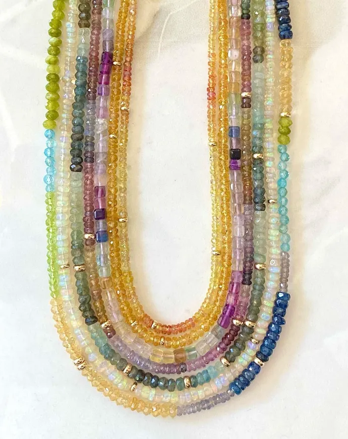 Mixed Sapphire & Gold Beaded Necklace