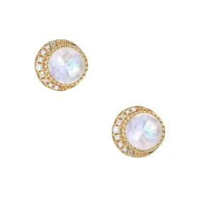 Moon Phase Rainbow Moonstone Post Earrings