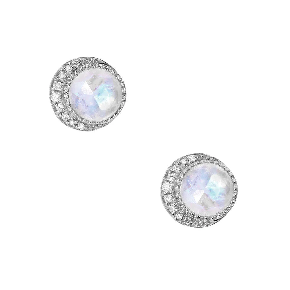 Moon Phase Rainbow Moonstone Post Earrings