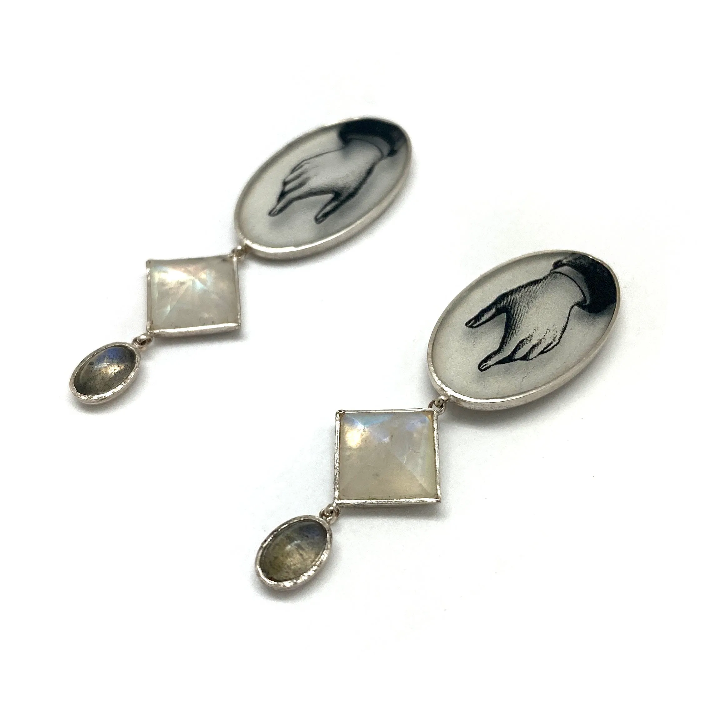 Moonstone and Labradorite Hand Earrings