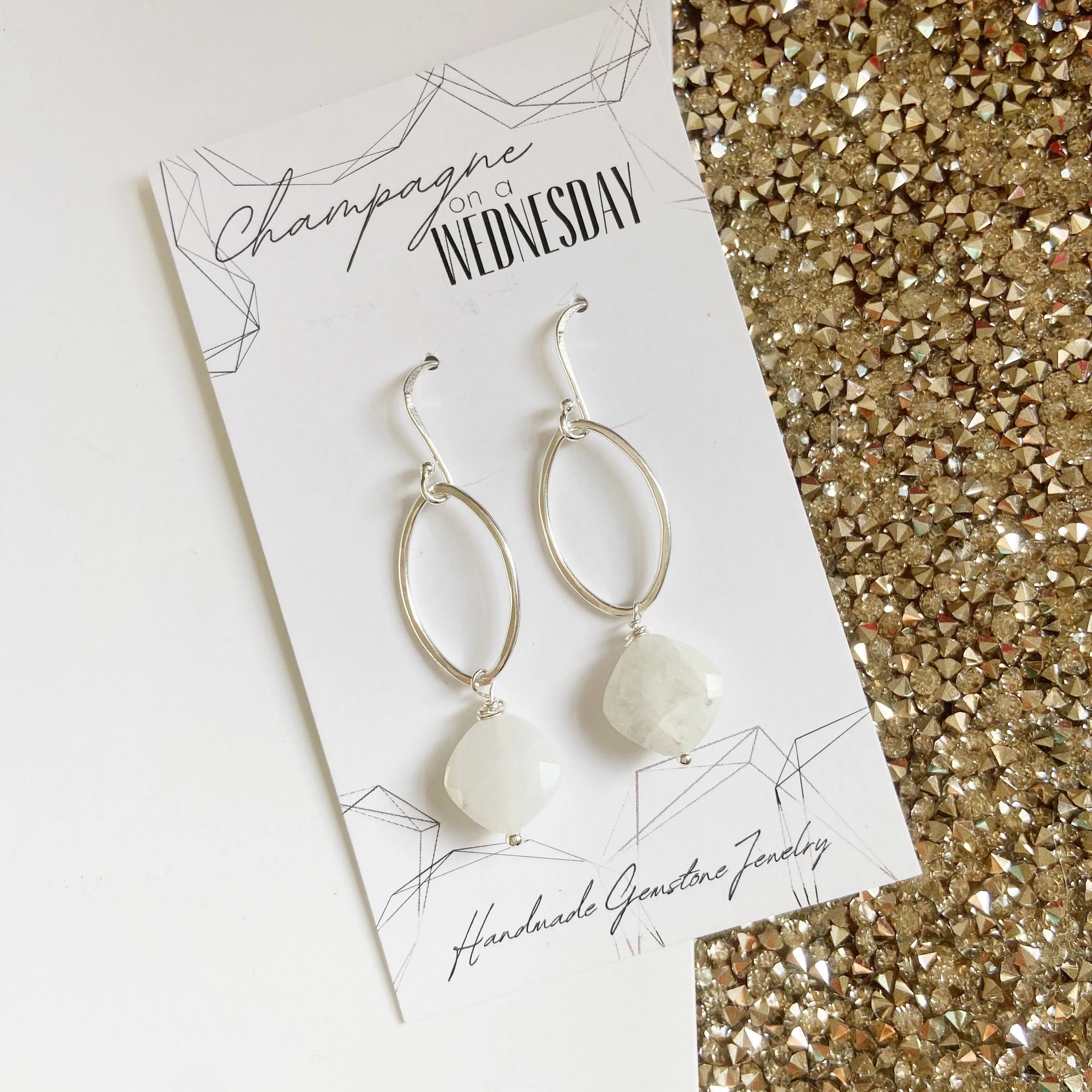 Moonstone Marquis Earring in Silver or Gold