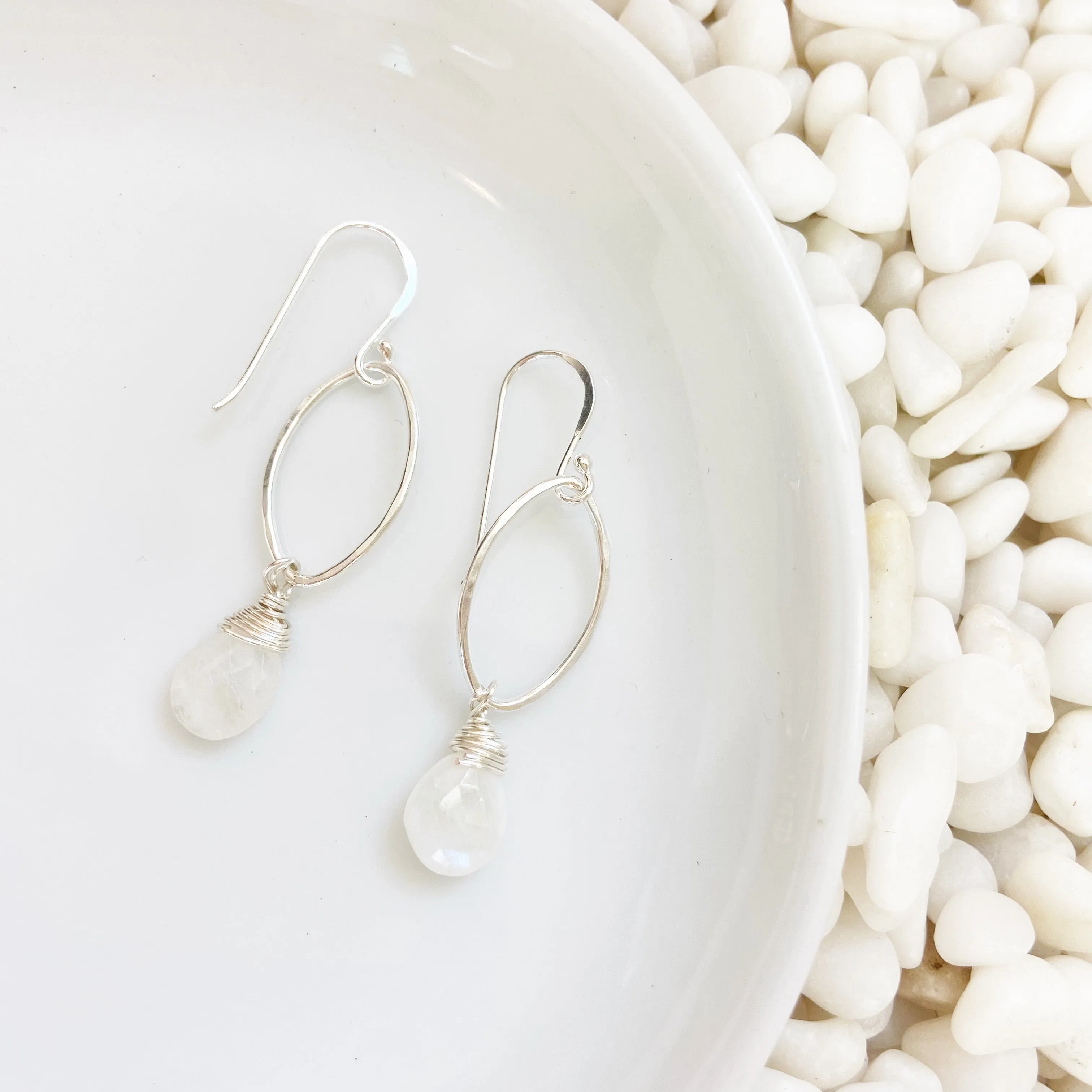Moonstone Marquis Earring in Silver or Gold