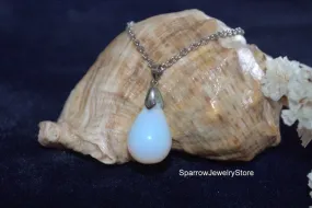 Moonstone teardrop pendant necklace Blue Pear teardrop Rainbow opal pendant jewelry Bridal crystal necklace Personalized gifts for her mom