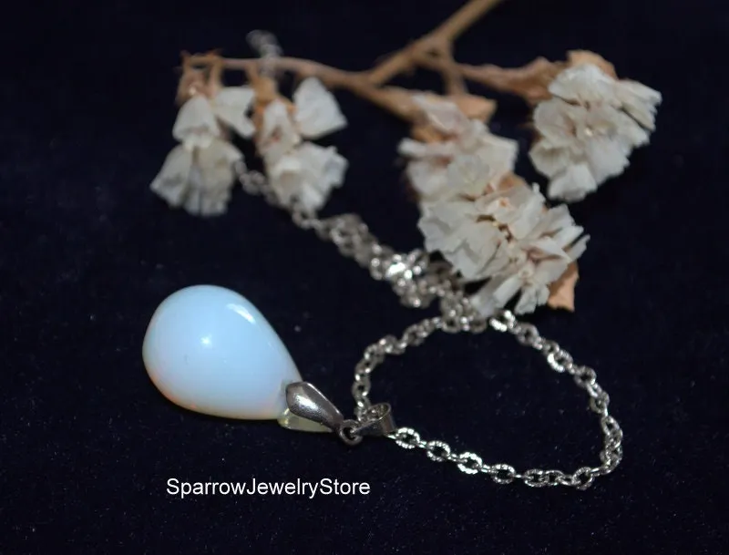 Moonstone teardrop pendant necklace Blue Pear teardrop Rainbow opal pendant jewelry Bridal crystal necklace Personalized gifts for her mom