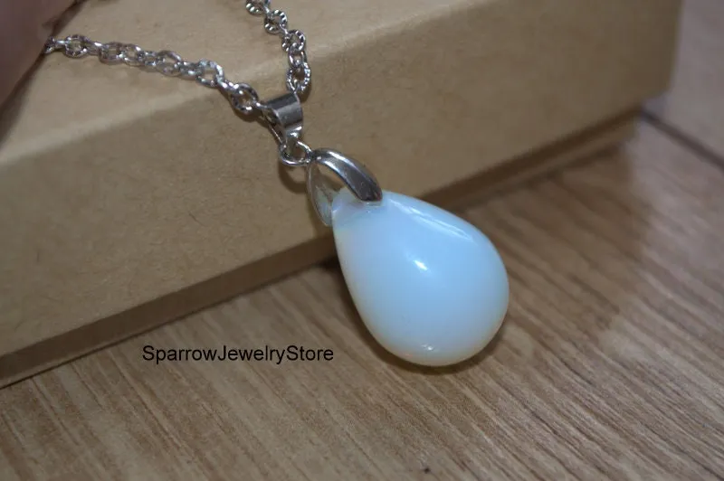 Moonstone teardrop pendant necklace Blue Pear teardrop Rainbow opal pendant jewelry Bridal crystal necklace Personalized gifts for her mom
