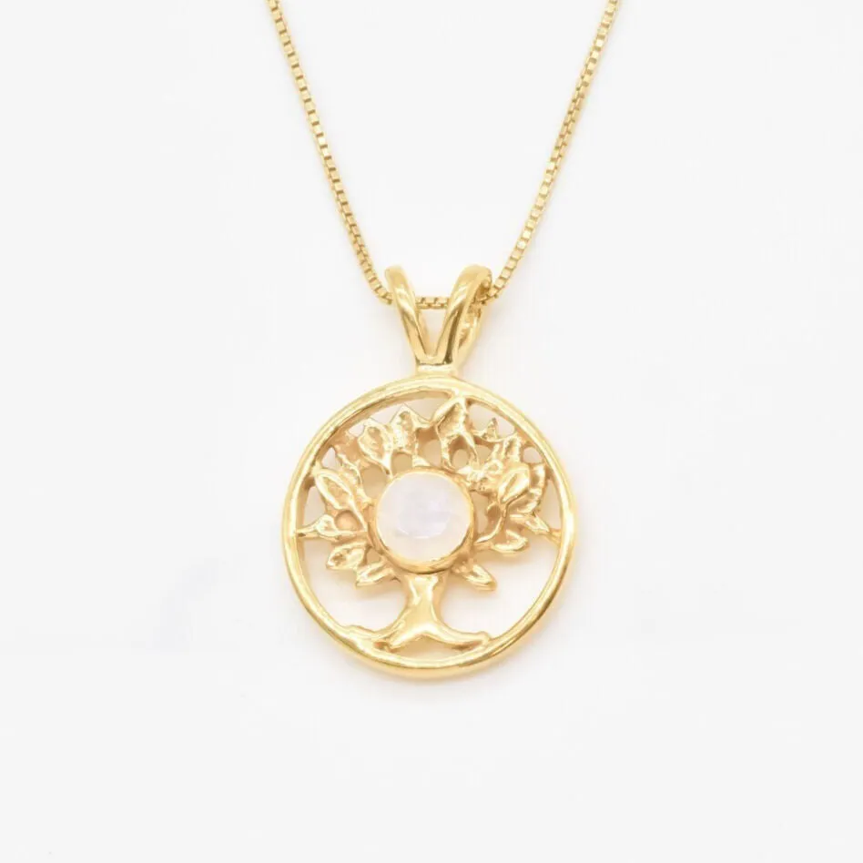 Moonstone Tree Pendant - Gold Tree Pendant - Minimalist Tree Necklace