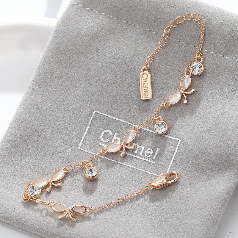 Mother of Pearl Butterfly with Zircon Silver Bracelet for Women