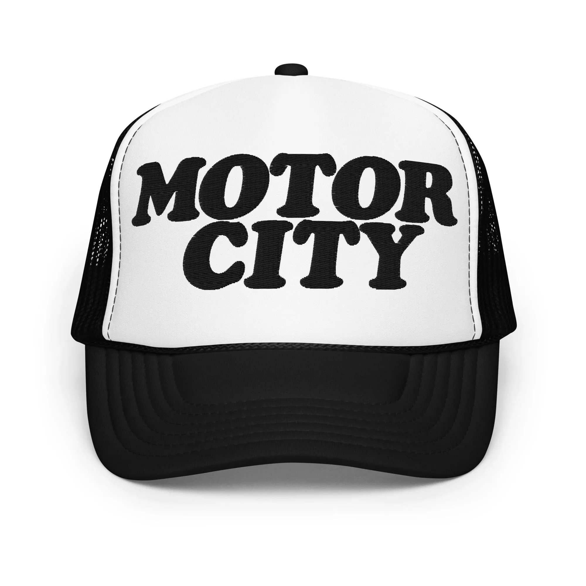 Motor City Foam Trucker Hat - Black  - Embroidered with White