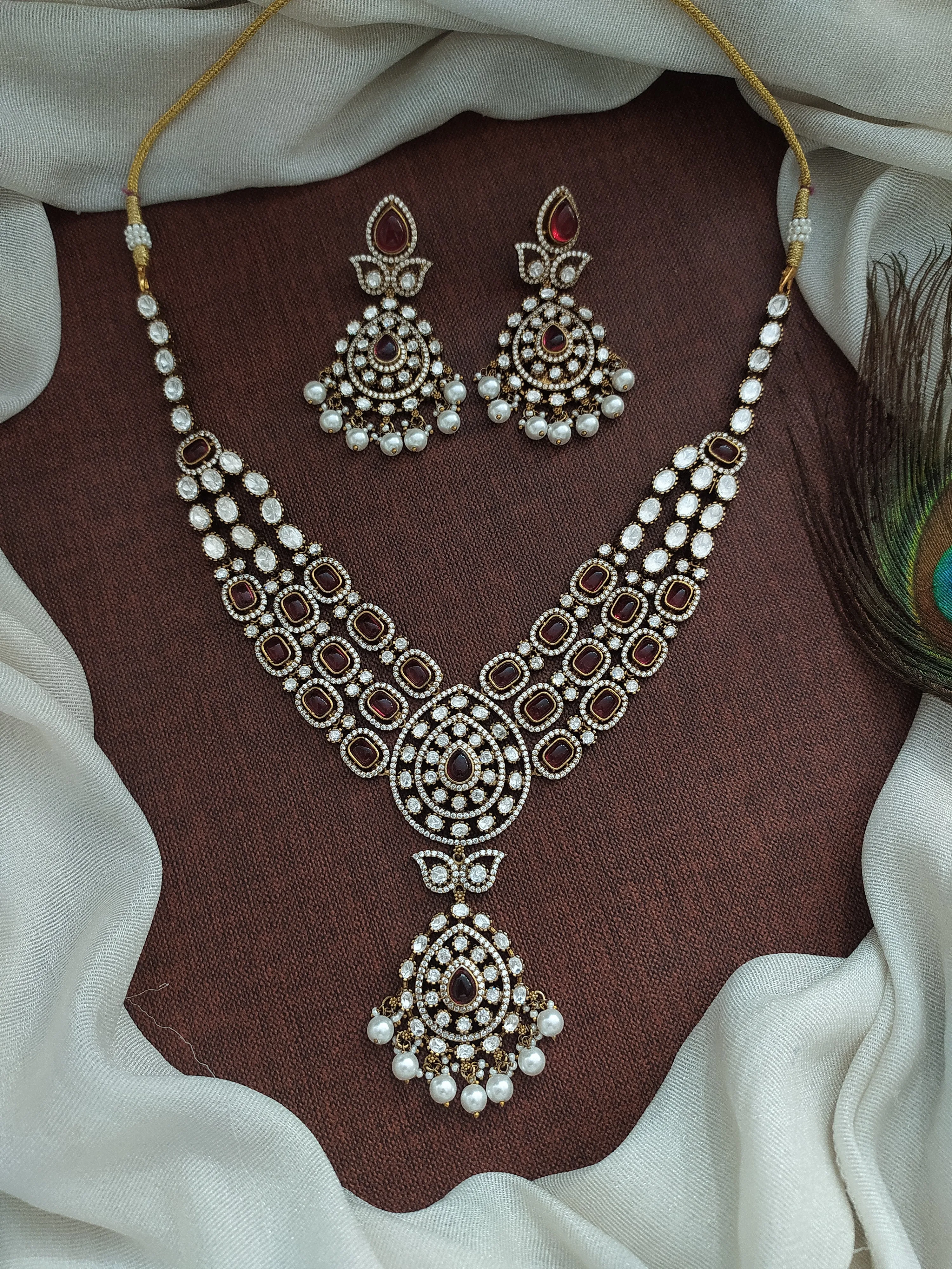 Multilayer Design Tilak Shaped Victorian Necklace Set