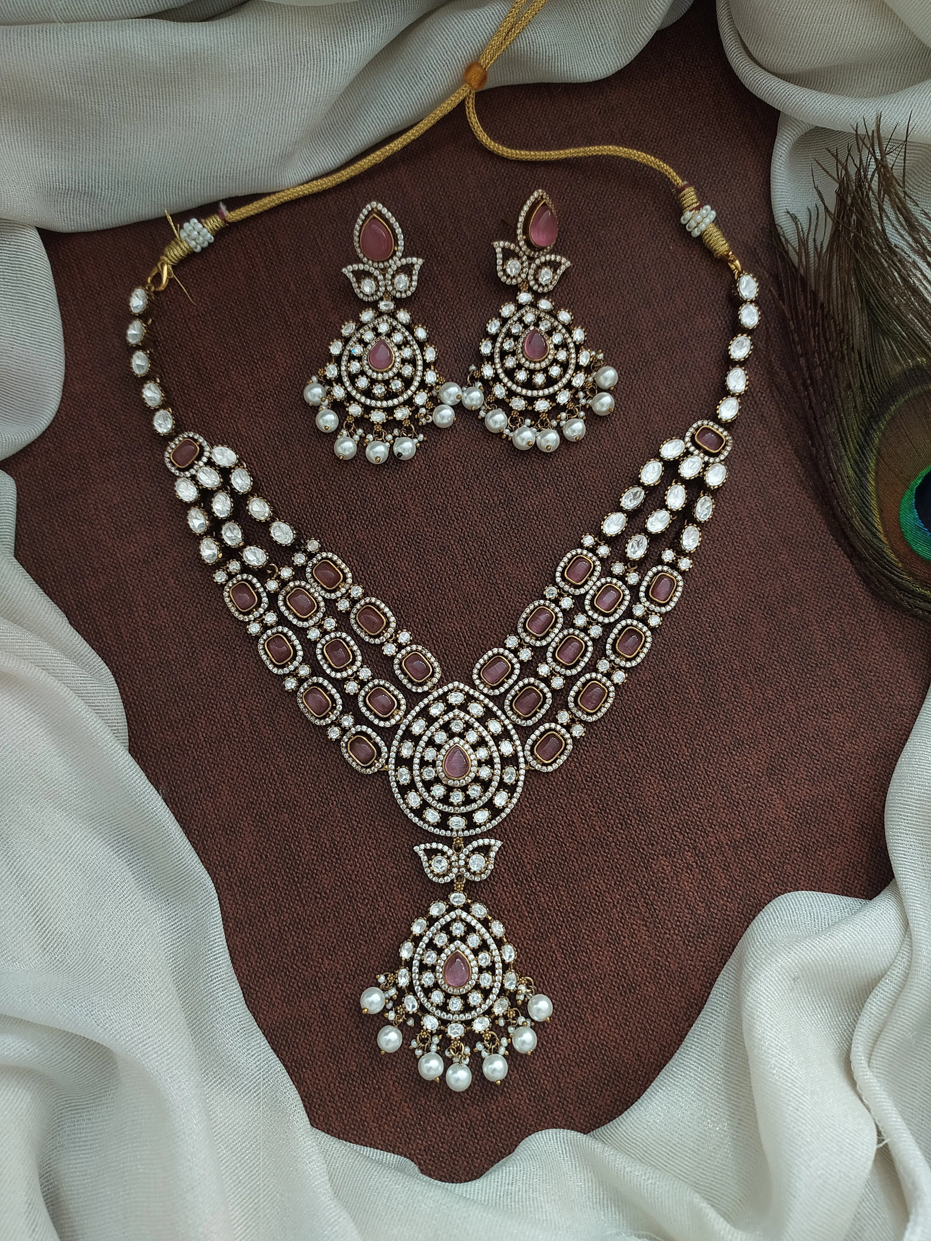 Multilayer Design Tilak Shaped Victorian Necklace Set