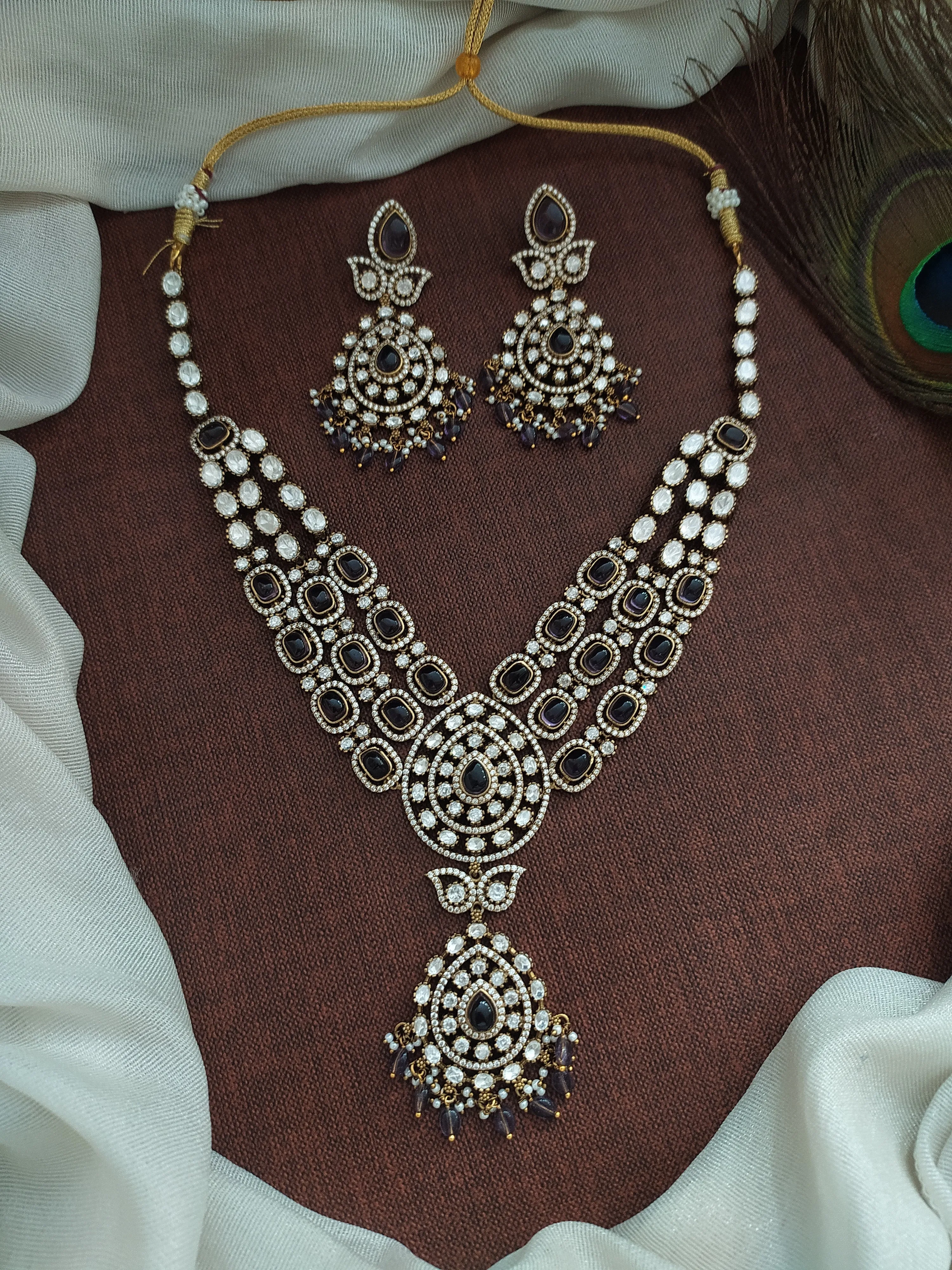 Multilayer Design Tilak Shaped Victorian Necklace Set