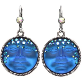 Mystic Goddess Seaview Moon Compass Rose Leverback Earrings (Silver Ox/Mystic Blue Sphinx)
