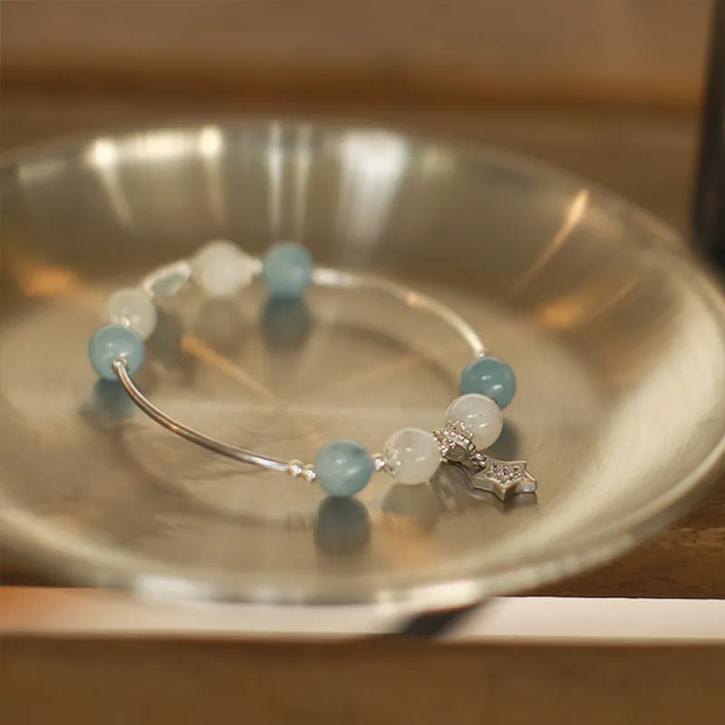 Natural Aquamarine & White Moonstone Sea Star Crystal Bracelet